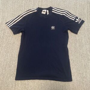 Adidas Blue and White Short Sleeve Tee with Iconic Stripes